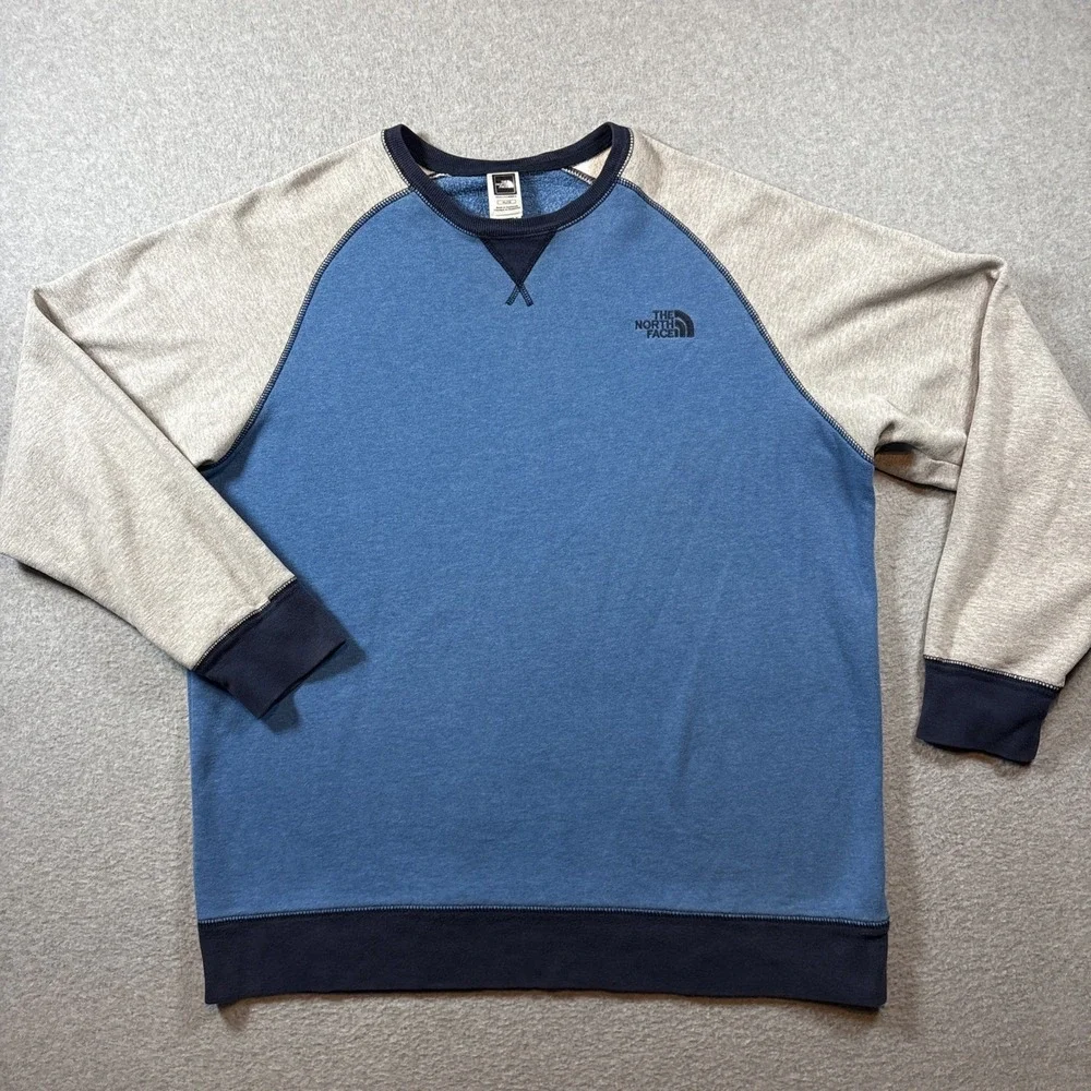 North Face Men's Crewneck Sweatshirt Sz XL Colorblock Blue Gray Classic Preppy